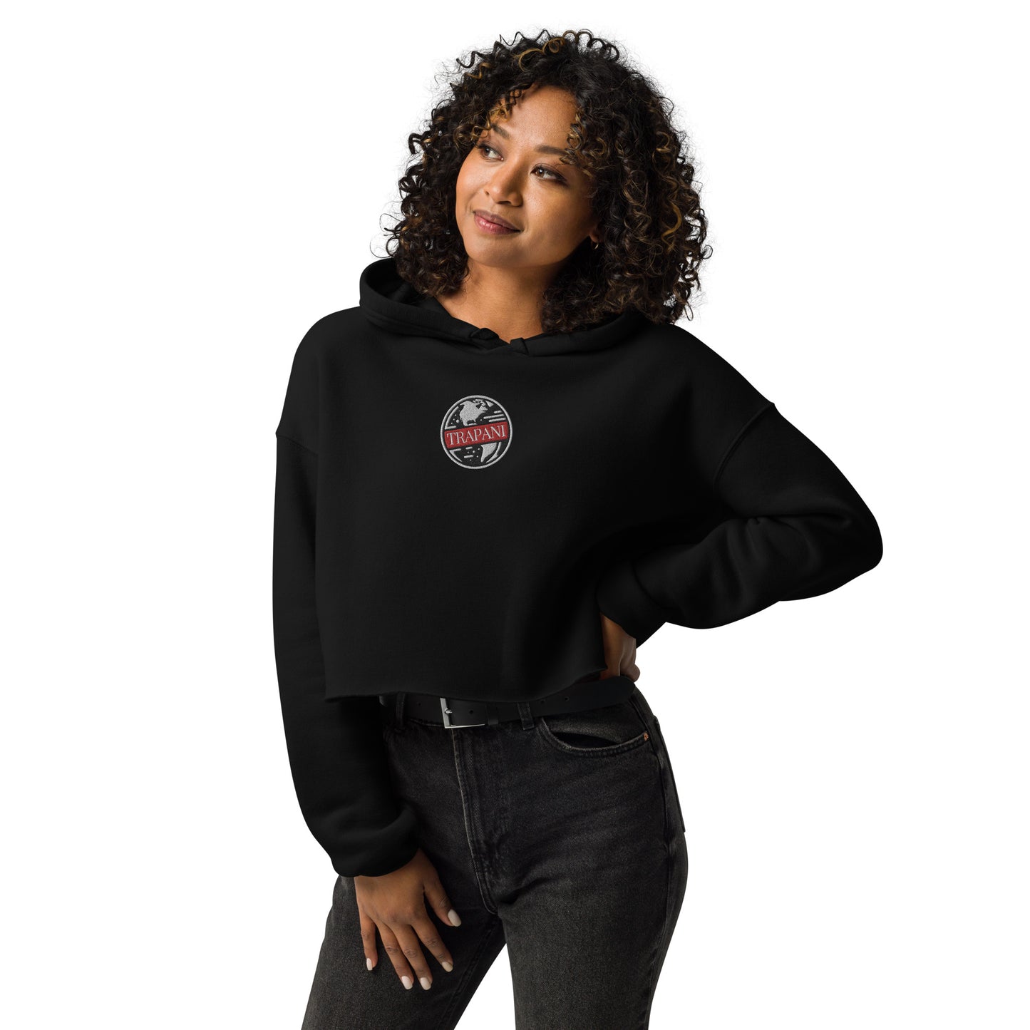 Trapani World Embroidered Crop Hoodie