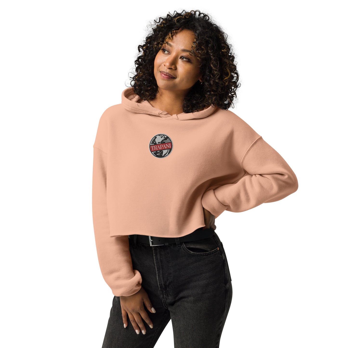 Trapani World Embroidered Crop Hoodie
